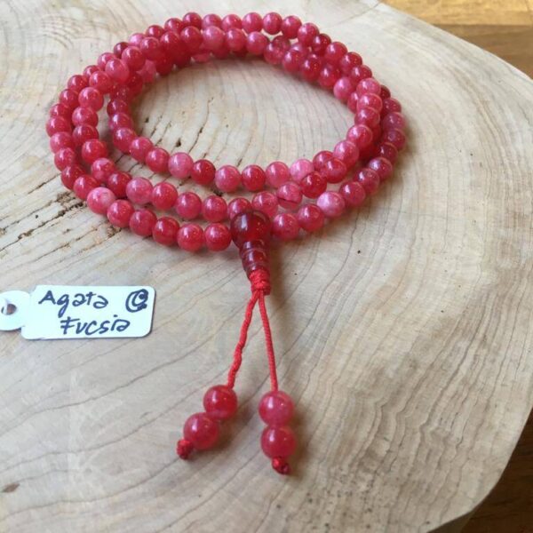 Collana Mala Tibetano in Agata Fucsia